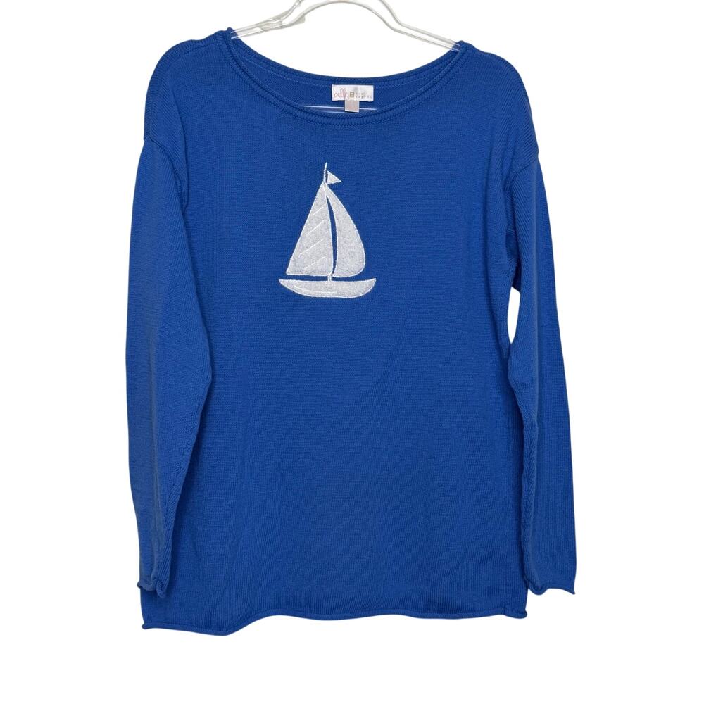 BELLE KIM GRAVEL Come Sail Away Sailboat Sweater Boat Neck Blue White Womens S - Picture 3 of 8